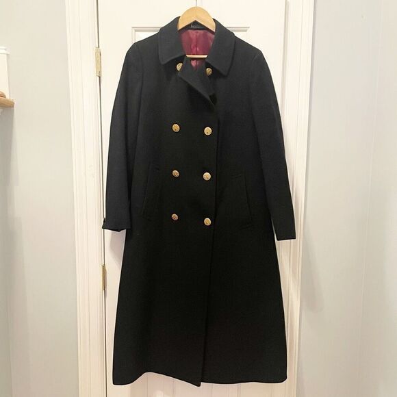 VTG 100% Wool Overcoat Navy Blue Womens Size 12 Double Breasted Quiet Luxury - Picture 1 of 8
